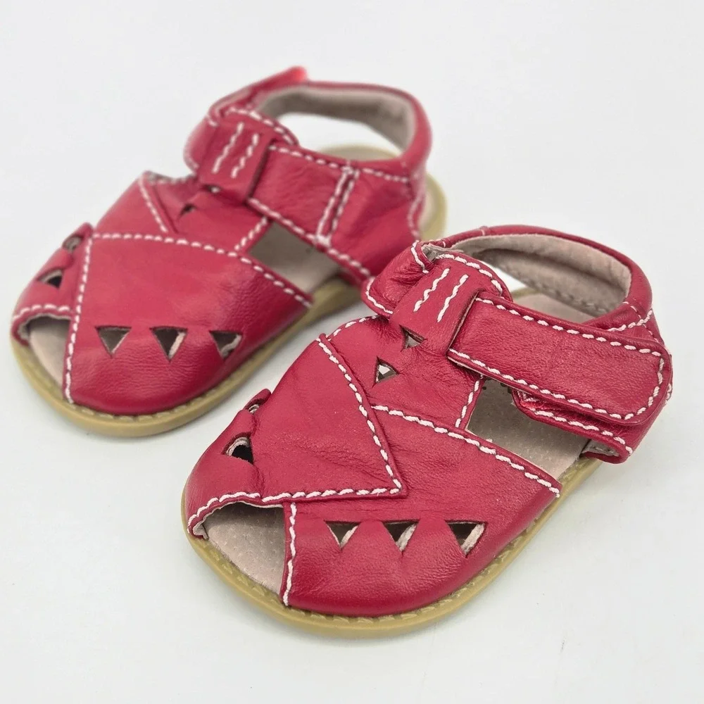 Livie & Luca Red Leather Triangle Cutout Closed Toe Fisherman Sandals Toddler 4